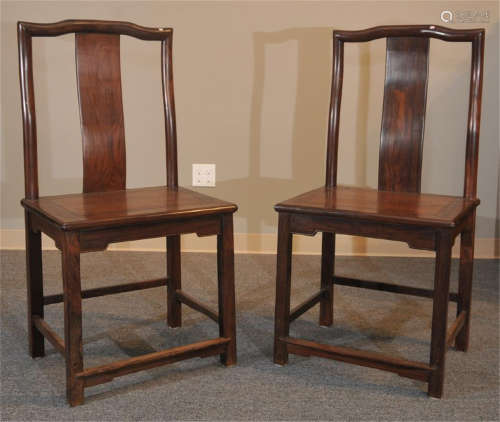 Pair of Chinese rosewood side chairs. 19th century. Seat height- 20-1/2