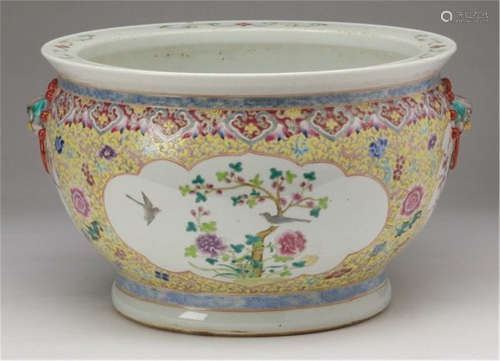 Chinese famille rose enameled porcelain jardinière D:41CM