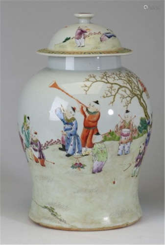 Chinese Qing dynasty Jiaqing porcelain lidded jar H37CM