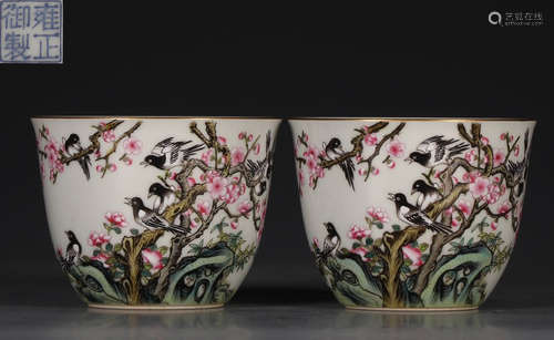 PAIR OF FAMILLE ROSE GLAZE CUP OUTLINE IN GOLD