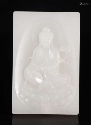 A HETIAN JADE CARVED GUANYIN BUDDHA TABLET