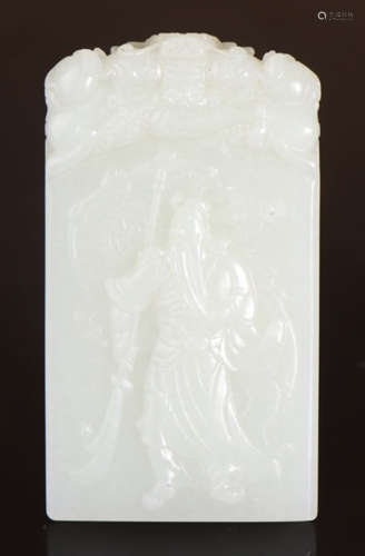 A HETIAN JADE CARVED GUANGONG PATTERN TABLET