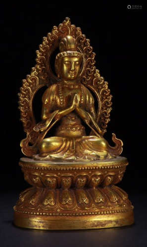 A GILT BRONZE CASTED GUANYIN BUDDHA STATUE