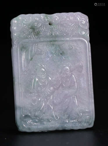 A JADEITE CARVED FIGURE PATTERN TABLET