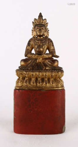 A GILT BRONZE CASTED SAKYAMUNI BUDDHA STAUE