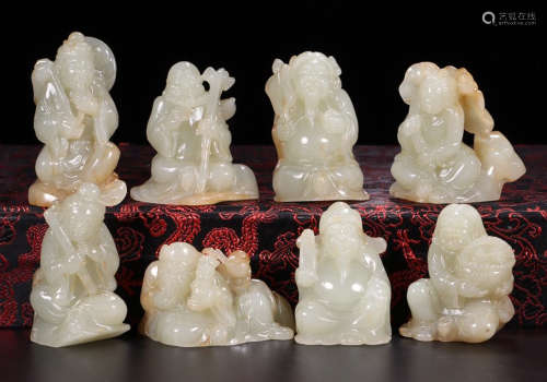 SET OF HETIAN JADE CARVED FIGURE SHAPED PENDANT