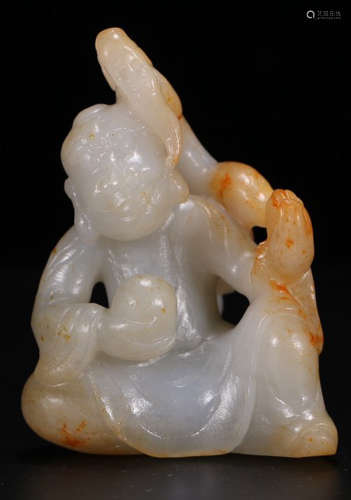 A HETIAN JADE CARVED ARHAT BUDDHA STATUE