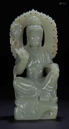 A HETIAN JADE CARVED GUANYIN BUDDHA STATUE