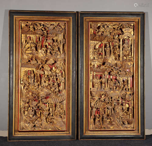 PAIR OF WOOD PAINTED CARVED SCREEN