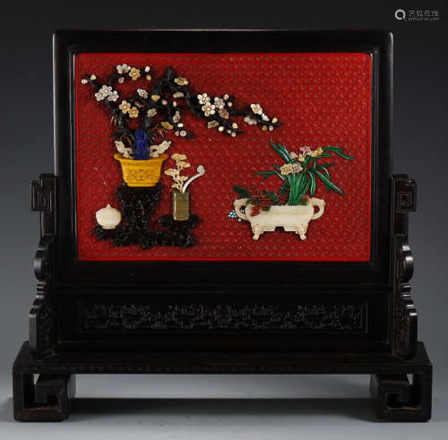 A ZITAN WOOD WITH GEM DECORATED SCREEN