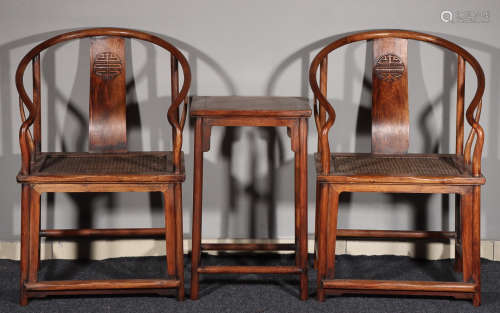 SET OF HUANGHUALI WOOD CARVED CHAIR&TABLE