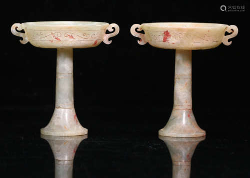 PAIR OF ANTIQUE JADE CARVED CANDLE HOLDER