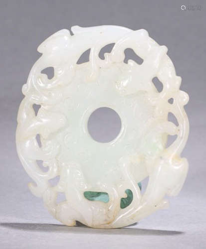 A HETIAN JADE HOLLOWED DRAGON PATTERN BI