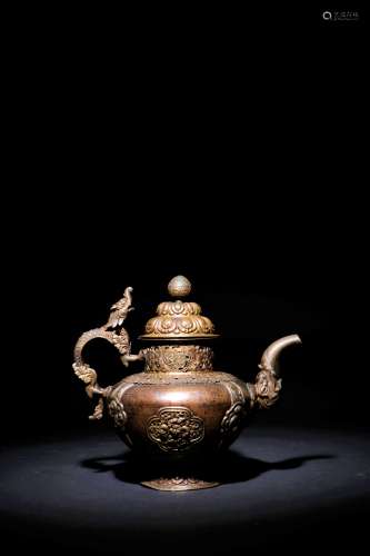 清十八世紀 銅鎏金龍紋聖水法壺