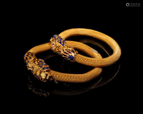 Pair of Chinese Gilt Silver Bangles