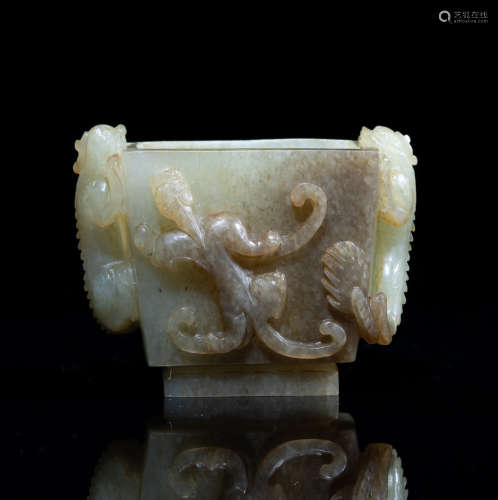 Chinese Yellow Brown Jade Carved Cabinet Censer
