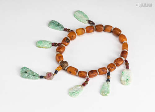 Chinese Amber Jadeite Prayer Beads