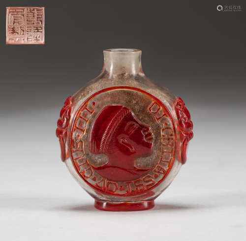 Chinese Overlay Glass Coin Type Snuff Bottle