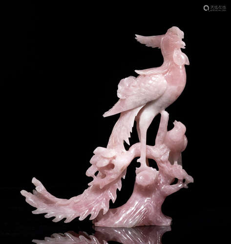 Tall Chinese Rose Quartz Figure Phoenix