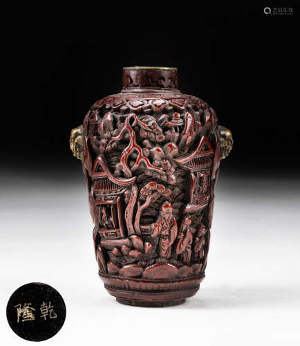 Chinese Old Carved Cinnabar Snuff Bottle