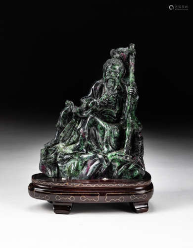 Chinese Carved Green Red Ruby Figure