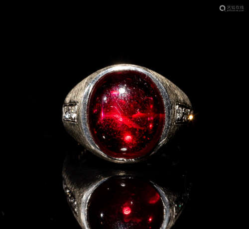 14K Marked W/G Ruby & Diamond Ring