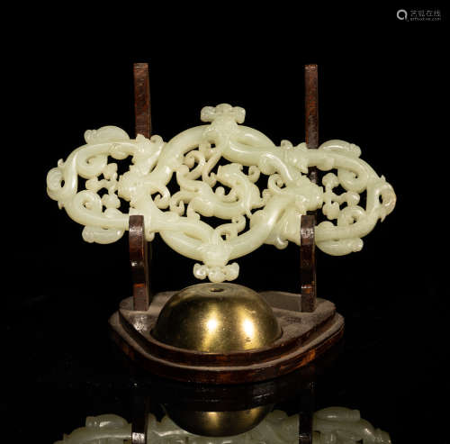 Chinese White Jade Carving with Stand