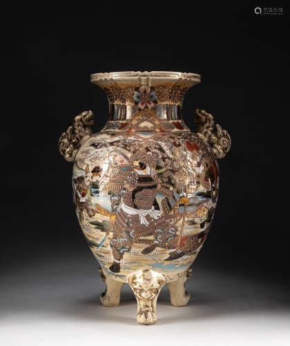 Tall Japanese Taisho Enameled Porcelain Vase