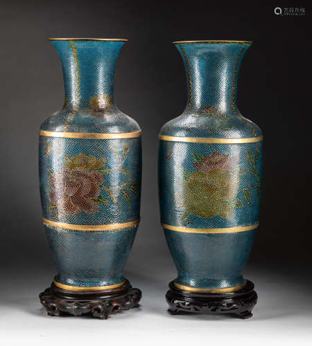 Pair of Tall Japanese Old Cloisonne Vase