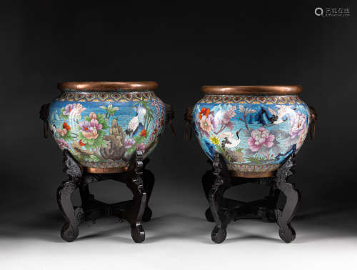 Pair of Chinese Export Cloisonne Jars