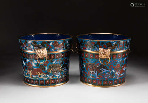 Pair of Chinese Export Cloisonné Pots