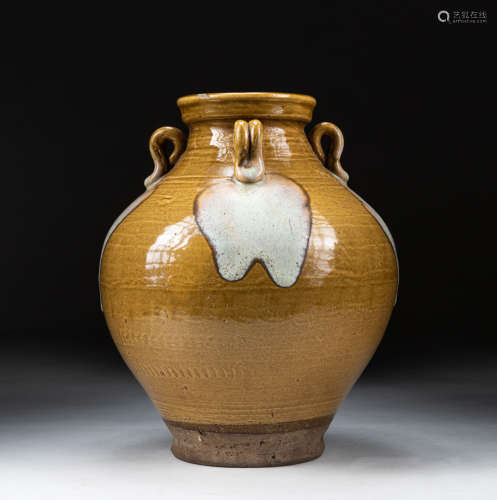 Tall Korean Flambe Glazed Pottery Jar