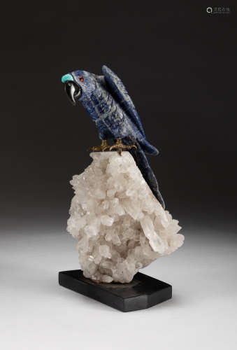 Designed Lapis Parrot on Crystal Sculpture