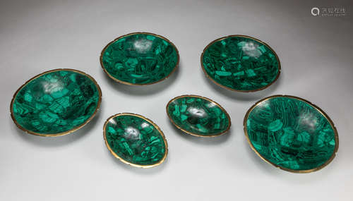 Group of Malachite Brass Nuts Set