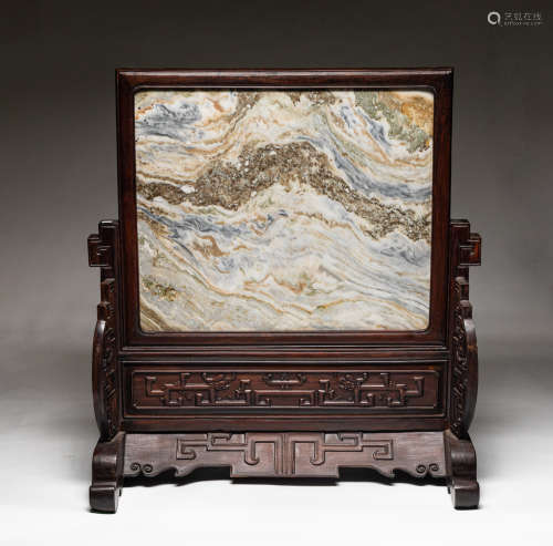 Large Chinese Rosewood Marble Table Screen