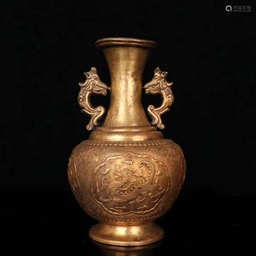 A Gilt Bronze Beast Carved Vase