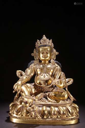 A Gilt Bronze Caishen Statue