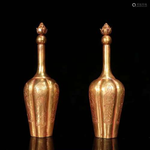 Pair Of A Gilt Silver Pattern Vases