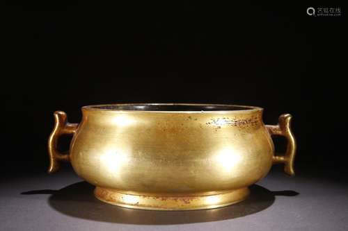 A Gilt Bronze Dragon Carved Ear Censer