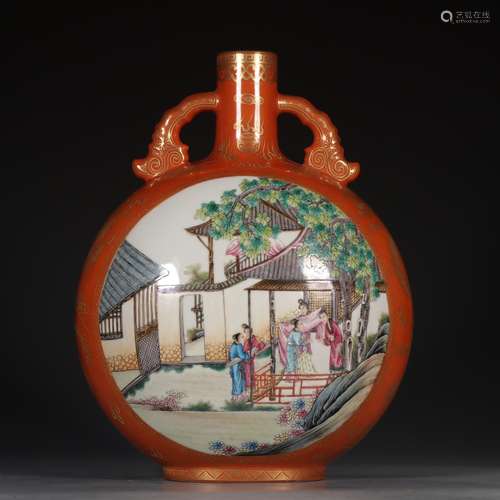 A Daqing-Qianlong-Nianzhi Mark Famille Rose Gild Moon Bottle