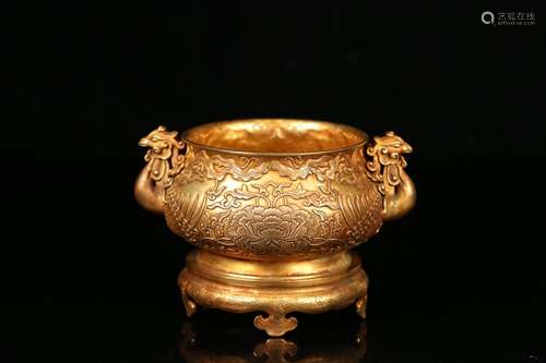 A Gilt Bronze Phoenix Pattern Ear Censer