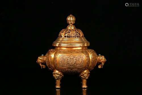 A Gilt Bronze Ear Censer