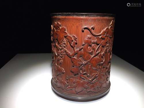 A Bamboo Dragon Dragon Carved Brush Pot