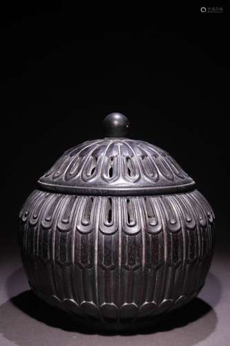 A Rosewood Lotus Pattern Incense Jar