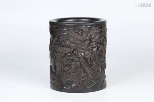 A Rosewood Story Carved Brush Pot