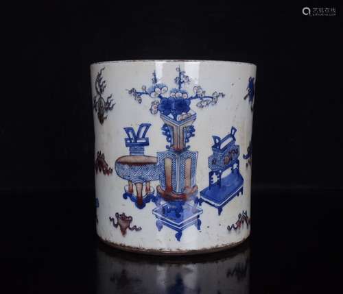 A Blue&White Underglaze Red Brush Pot