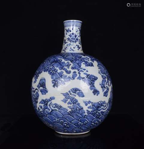 A Blue&White Dragon Carved Vase