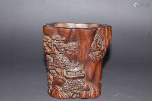 An Agarwood Story Carved Brush Pot