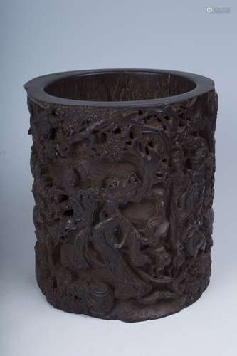 An Agarwood Figure Carved Brush Pot