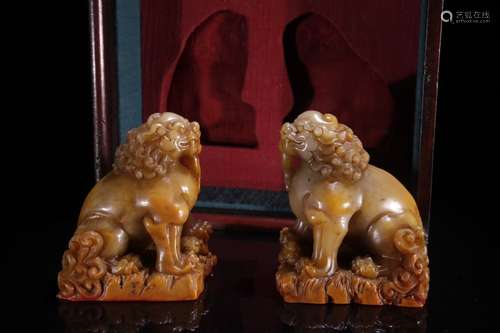 Pair Of Tianhuang Stone Beast Carved Seals